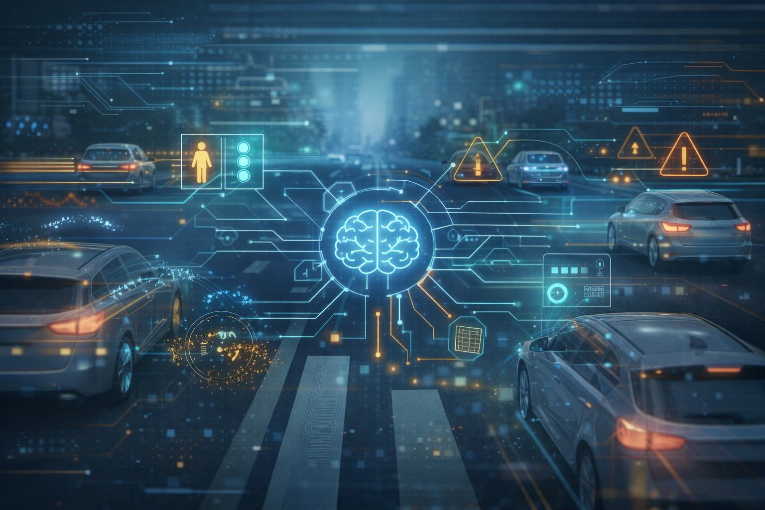 Abstract visualization of AI decision-making in autonomous vehicles